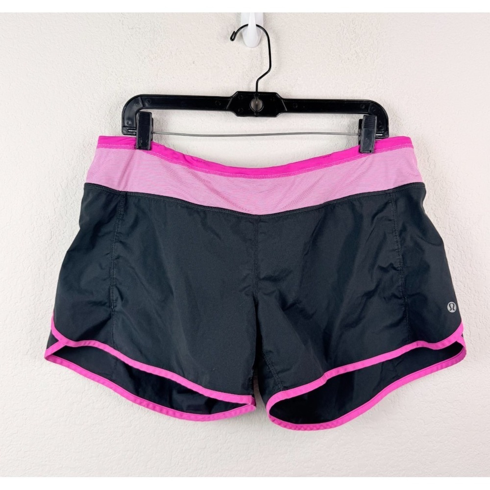 Lululemon Run Times Shorts Women's 12 Black Pink Stripe Athletic Running Gym